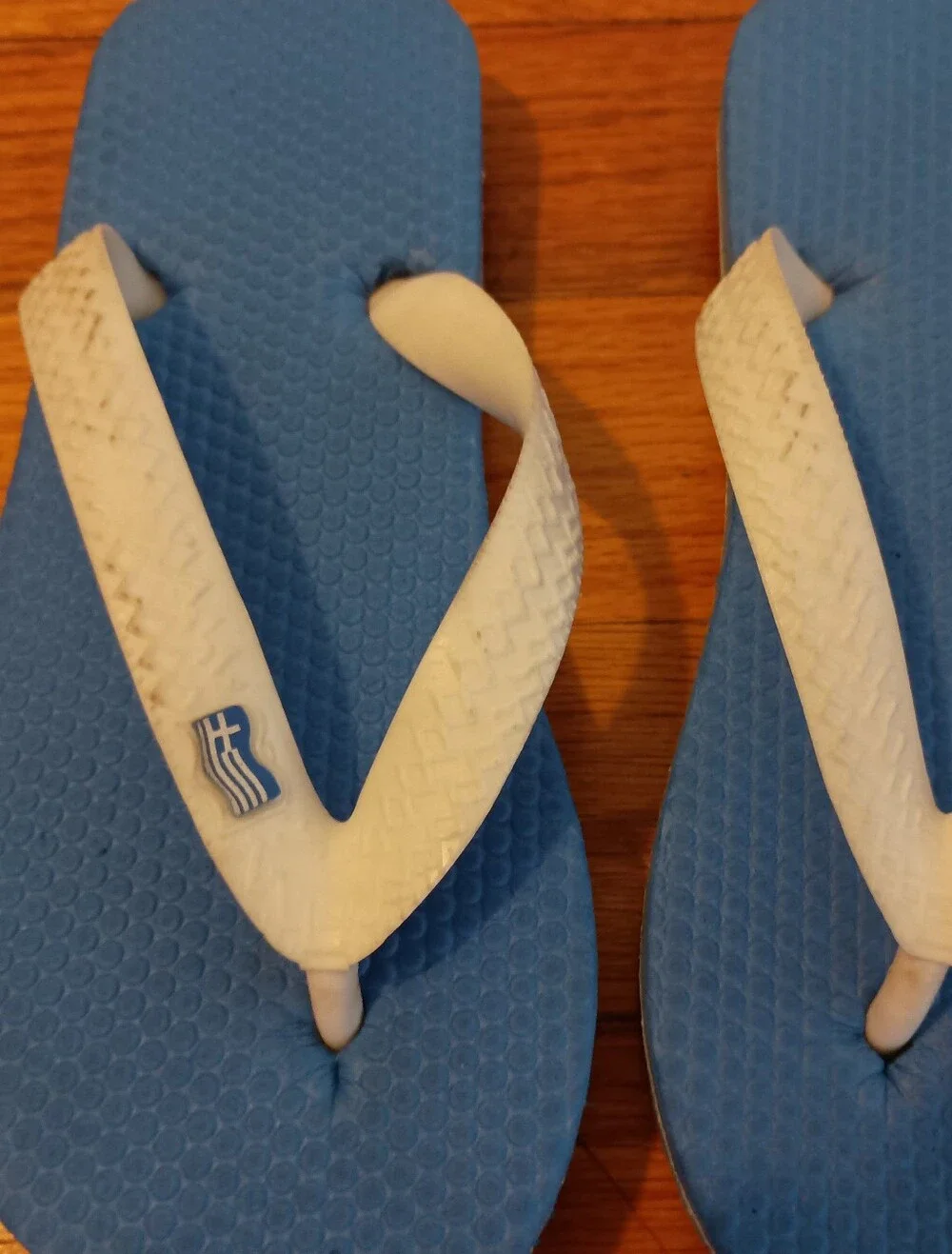 NWT Kids Blue Greek Greece Flip-Flops with White Straps & Flash 1Y